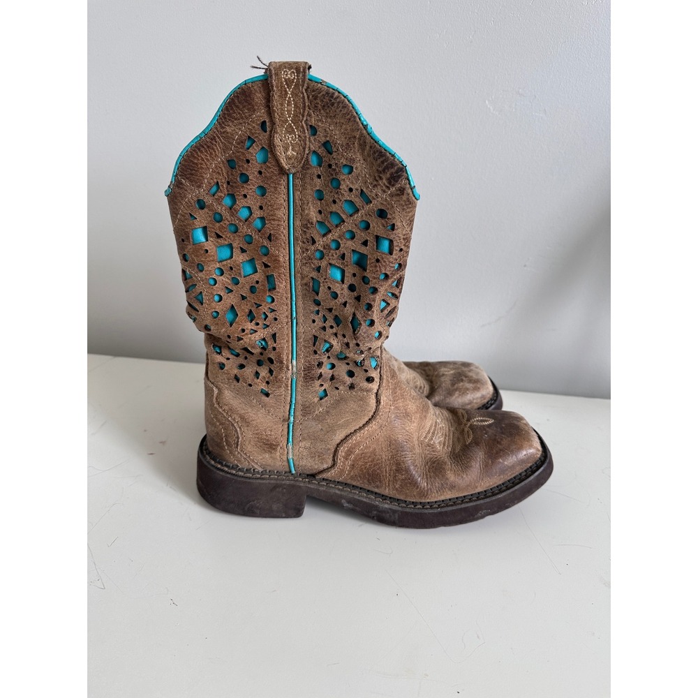 Justin Boots Women 8B L2909 Gypsy Western Distressed Brown Turquoise Cutout